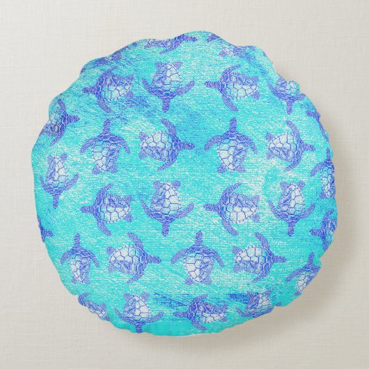 Coussins Ronds Blue Sea Turtle Print (Dos)