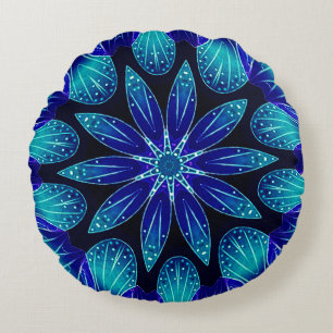 Coussins Ronds Blue & Teal Petals Mandala