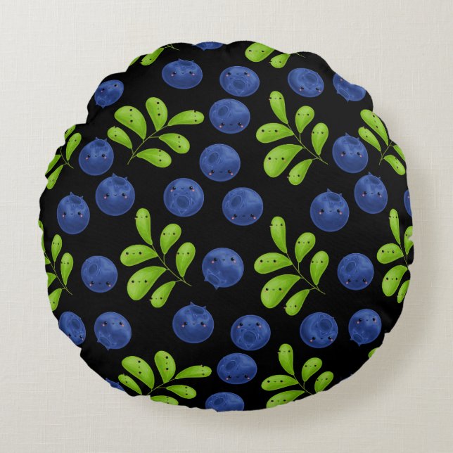 Coussins Ronds Blueberry Bliss : Fruit Motif Design (Devant)