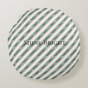 Coussins Ronds Blush Rose Vert Pailleté Rayures Noël