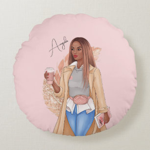 Coussins Ronds Bohème Faux Parties scintillant fille Tan cheveux