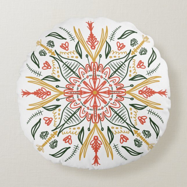 Coussins Ronds Bohème Mandala Colorful Botanical Green (Devant)