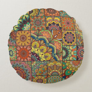 Coussins Ronds Boho ensemble de tuiles et motif sans soudure. Cor