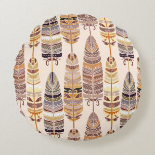 Coussins Ronds Boho Feathes : Motif Tribal sans Seamless