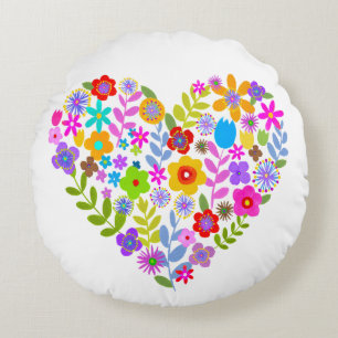 Coussins Ronds Boho Fleur sauvage Coeur arrondi Jeu d'oreiller