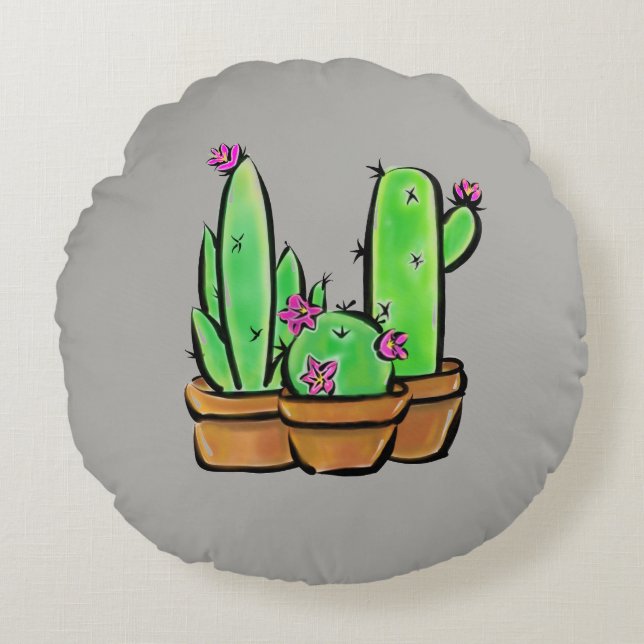Coussins Ronds Boho floraison Cactus cactus succulents (Devant)