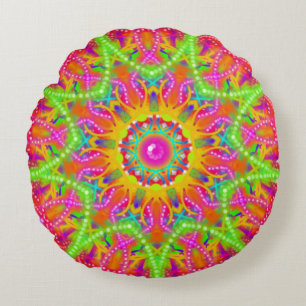 Coussins Ronds Boho Lime Green Star Mandala