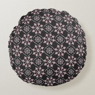 Coussins Ronds Boho Mandala rose & noir