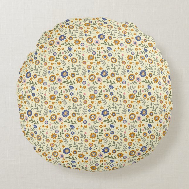 Coussins Ronds Boho motif 01,w Lyellow BG (Devant)