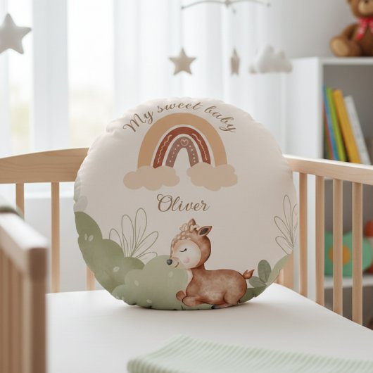 Coussins Ronds Boho Rainbow Deer Personalized Round Pillow