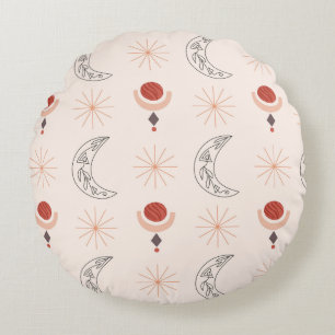 Coussins Ronds Boho soleil lune ligne décorative art formes abstr