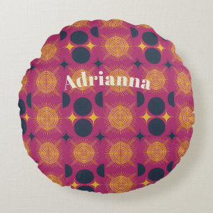 Coussins Ronds Boho Sun Moon Stars rose Bleu Jaune Personnalisé