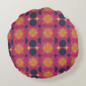 Coussins Ronds Boho Sun Moon Stars rose Bleu Jaune Personnalisé (Dos)