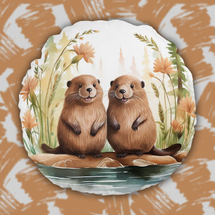 Coussins Ronds Bois Animaux Cute Beavers Baby Kids Room