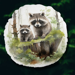 Coussins Ronds Bois Animaux Raccoons Nourriture Enfants Décor Cha