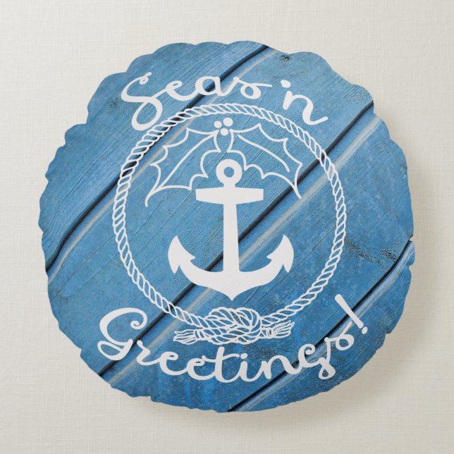 Coussins Ronds Bois côtier bleu | Seas 'n Salutations (Devant)