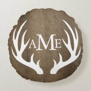 Coussins Ronds Bois rustique Blanc Cerf Antlers Mariage
