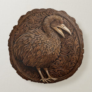 Coussins Ronds Bois sculpté New Zealand Dodo Bird,