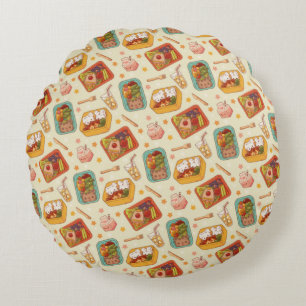 Coussins Ronds Boîte Bento Japonaise & Motif Snack Bento