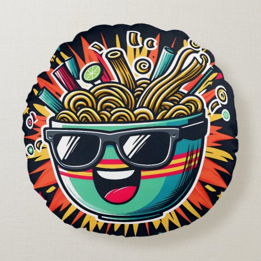 Coussins Ronds Bol de nouilles de dessin animé Ramen mignon drôle (Devant)