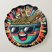 Coussins Ronds Bol de nouilles de dessin animé Ramen mignon drôle (Dos)