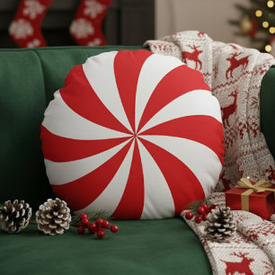 Coussins Ronds Bonbon au poivre mentholé Rouge Fêtes de Noël