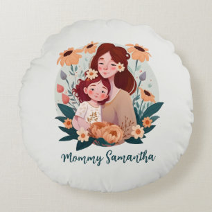 Coussins Ronds Bond adorable maman et fille - Cadre floral (3)