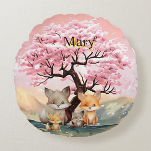 Coussins Ronds Bonne famille Fox appréciant le jour du printemps