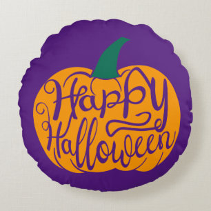 Coussins Ronds Bonne lettre Halloween sur citrouille sculpté