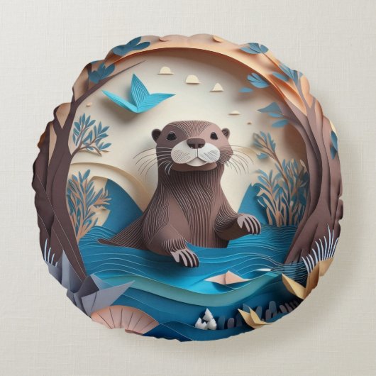 Coussins Ronds Bonnet d'art papier Origami dans l'eau 3D (Devant)
