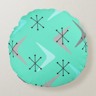 Coussins Ronds Boomerangs du milieu du siècle Starbursts Mint Gre