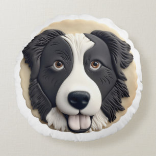 Coussins Ronds Bordure Collie Chien 3D inspiré