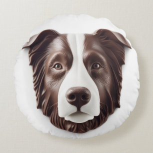 Coussins Ronds Bordure Collie Chien 3D inspiré