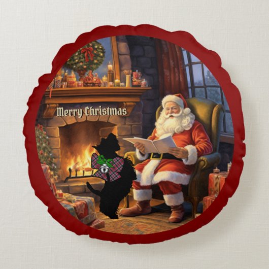 Coussins Ronds Borthwick Scottie Dog & Père Noël Noël personnalis (Devant)