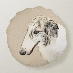 Coussins Ronds Borzoi (Argent Brindle) Peinture Chien Art origina