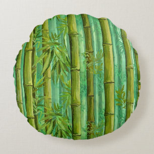 Coussins Ronds Bosquet de bambou jungle Verts chauds et frais