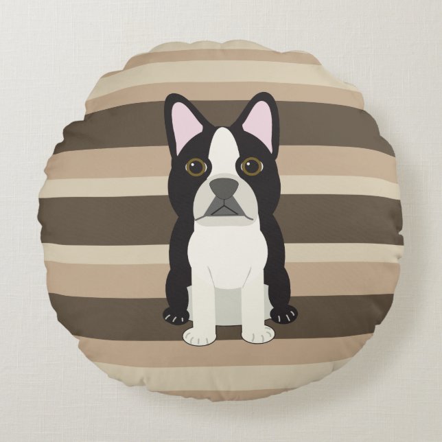 Coussins Ronds Boston Terrier Neutral striped  (Devant)