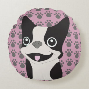 Coussins Ronds Boston Terrier, Rose Poussière
