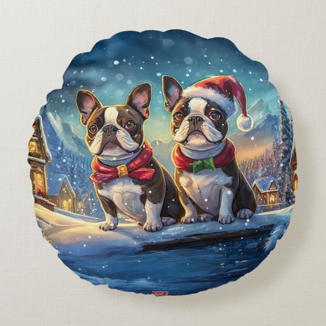 Coussins Ronds Boston Terriers Conception de vacances par Rich AM (Devant)
