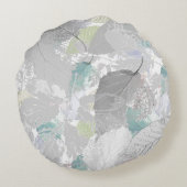 Coussins Ronds Botanical, grey, leaves, white and grey, turquoise (Dos)