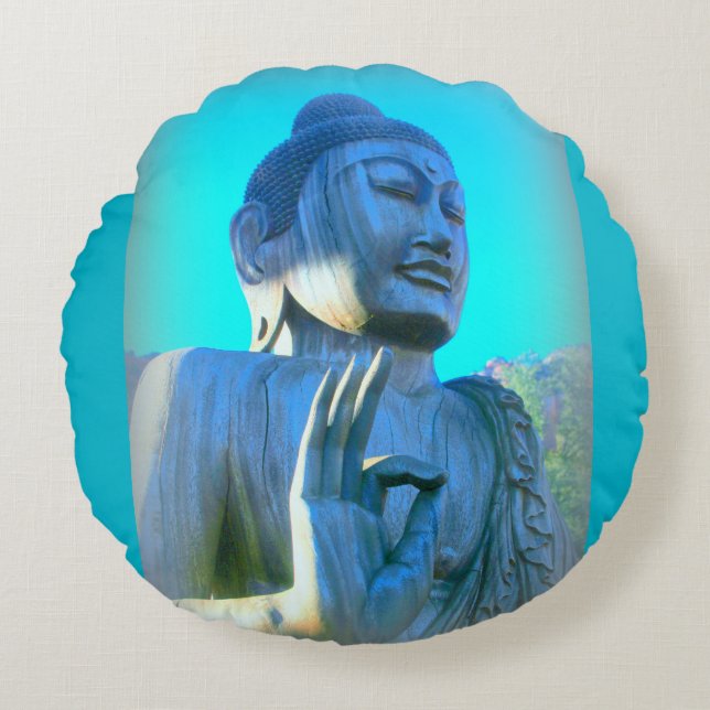 Coussins Ronds bouddha bleu (Devant)