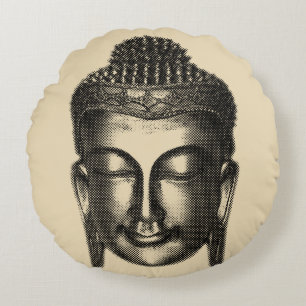 Coussins Ronds Bouddha sourire II - demi-ton noir + vos idées