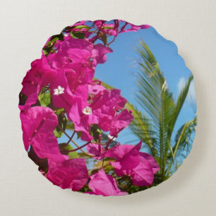 Coussins Ronds Bougainvilliers et palmiers paysage tropical
