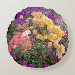 Coussins Ronds Bougainvilliers ronds roses, violets et oranges
