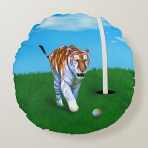 Coussins Ronds Boule de vagabondage de tigre et de golf