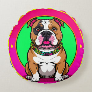 Coussins Ronds Bouledogue anglais sur un fond vibrant
