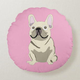 Coussins Ronds Bouledogue Français crème