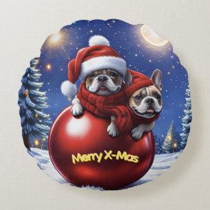 Coussins Ronds Bouledogue français Noël French Bullog