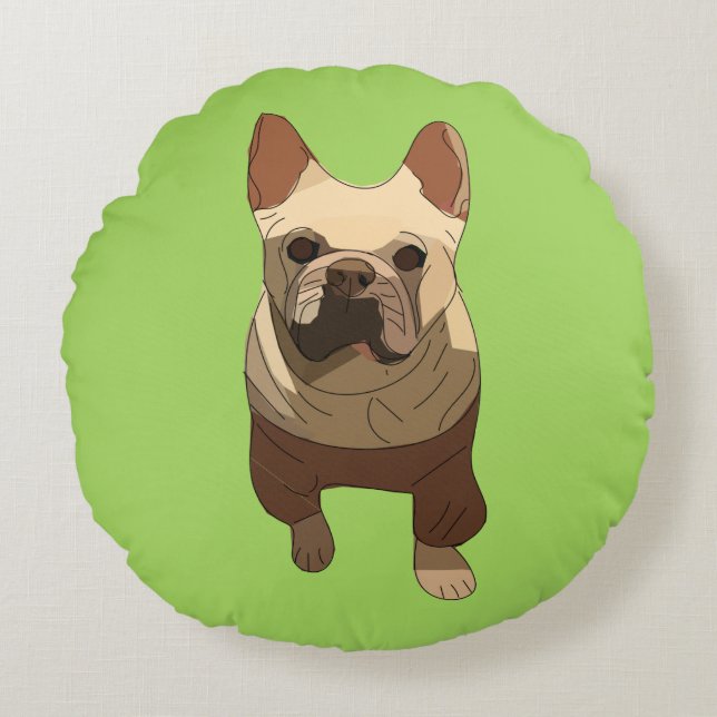 Coussins Ronds Bouledogue Français, Vert Citron (Devant)