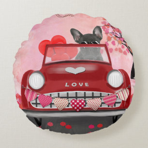 Coussins Ronds Bouledogue français voiture avec coeurs Saint-Vale